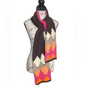 Gap Women’s Brown & Pink Patterned Knit Scarf, 77 inches long, pre-loved